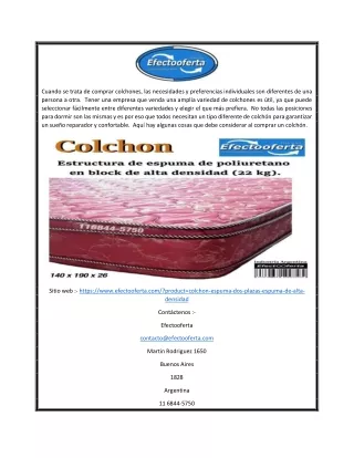 Colchón de Alta Densidad 2 Plazas a la Venta en Argentina | Efectooferta.com