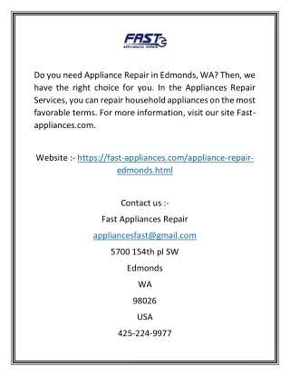 Appliance Repair Edmonds Wa | Fast Appliances Repair