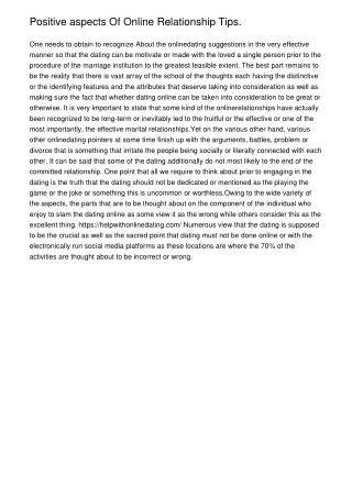 positive aspects of online relationship tips