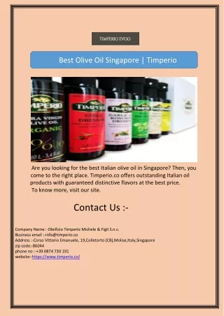 Best Olive Oil Singapore | Timperio