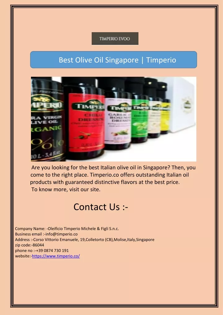 best olive oil singapore timperio