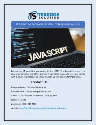 IT RecruITing Companies in USA | Tekedgesolution.com