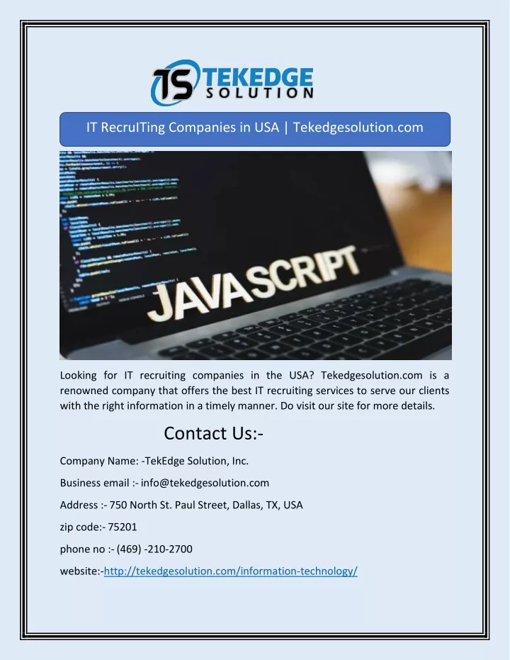 it recruiting companies in usa tekedgesolution com