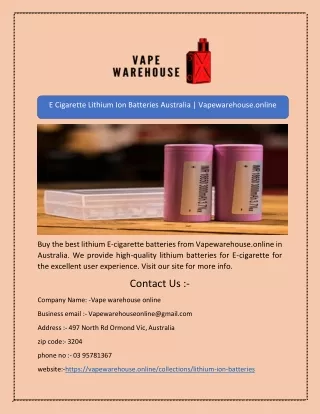 E Cigarette Lithium Ion Batteries Australia | Vapewarehouse.online