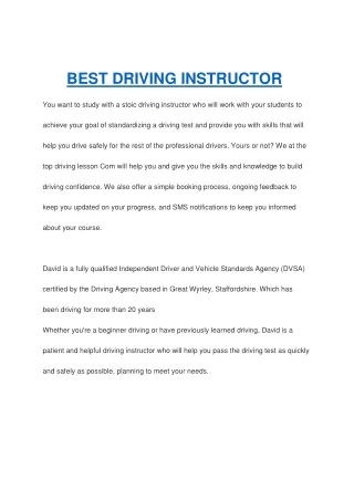 Best driver instructor training