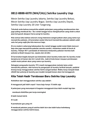 0812-8888-6070 (WA/CALL) Setrika Laundry Uap