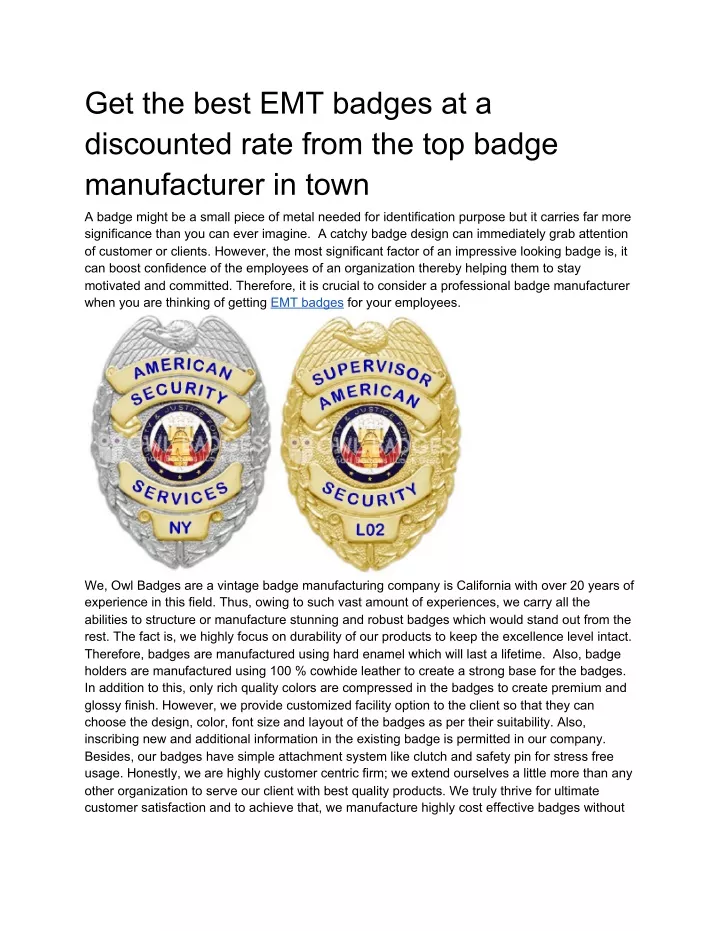 get the best emt badges at a discounted rate from