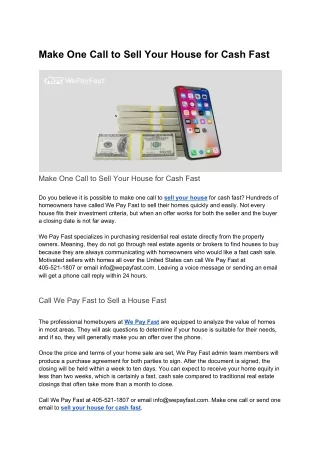 make one call to sell your house for cash fast