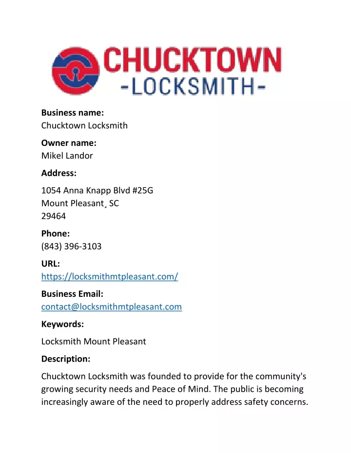business name chucktown locksmith
