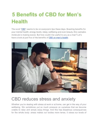 5 Benefits of CBD for Men’s Health