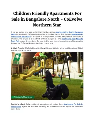 Children Friendly Apartments For Sale in Bangalore North - CoEvolve Northern Star