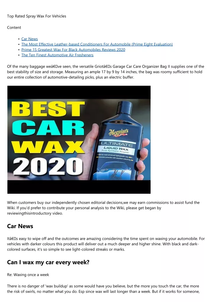 top rated spray wax for vehicles