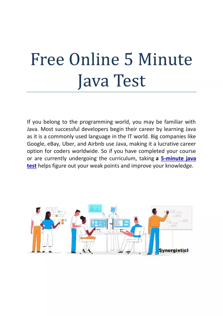 free online 5 minute java test