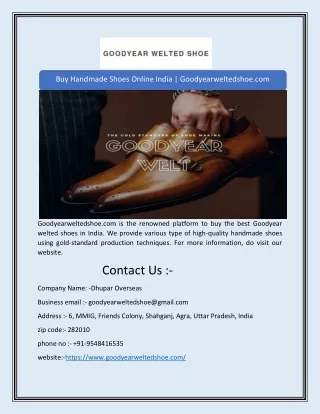 Buy Handmade Shoes Online India | Goodyearweltedshoe.com