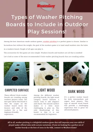 Types of Washer Pitching Boards to Include in Outdoor Play Sessions!