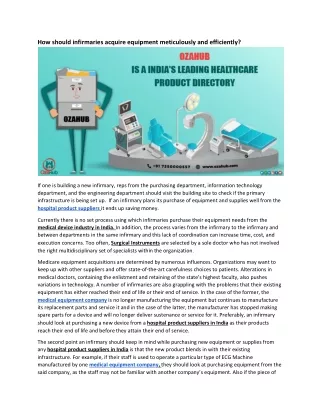 how should infirmaries acquire equipment