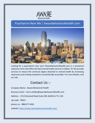 Psychiatrist Near Me | Awarebehavioralhealth.com