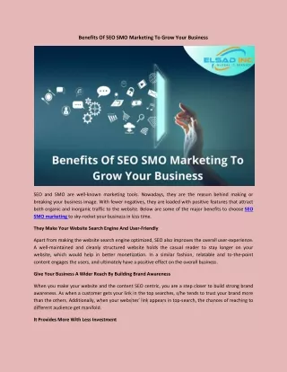 Benefits Of SEO SMO Marketing To Grow Your Business