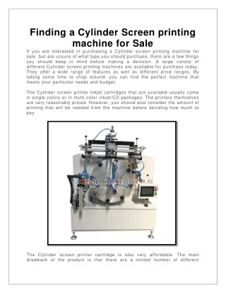 Finding a Cylinder Screen Printing Machine for Sale