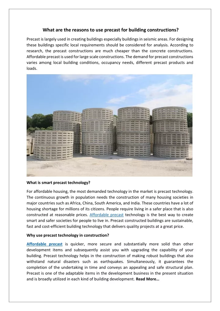 what are the reasons to use precast for building