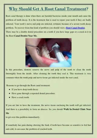 why should get a root canal treatment