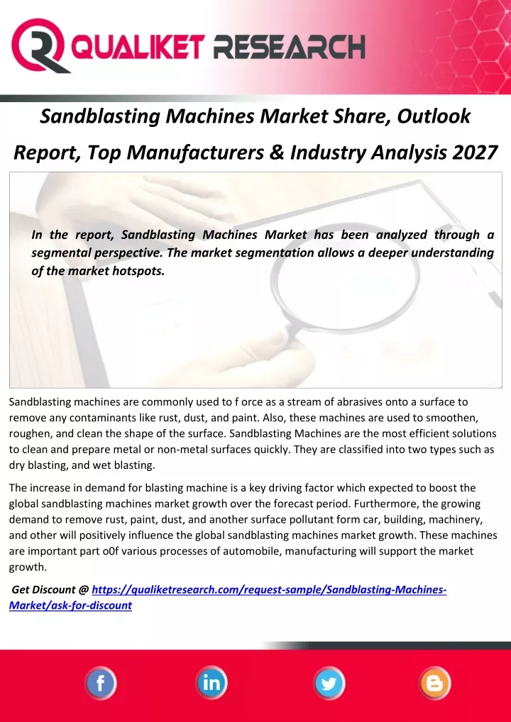 sandblasting machines market share outlook