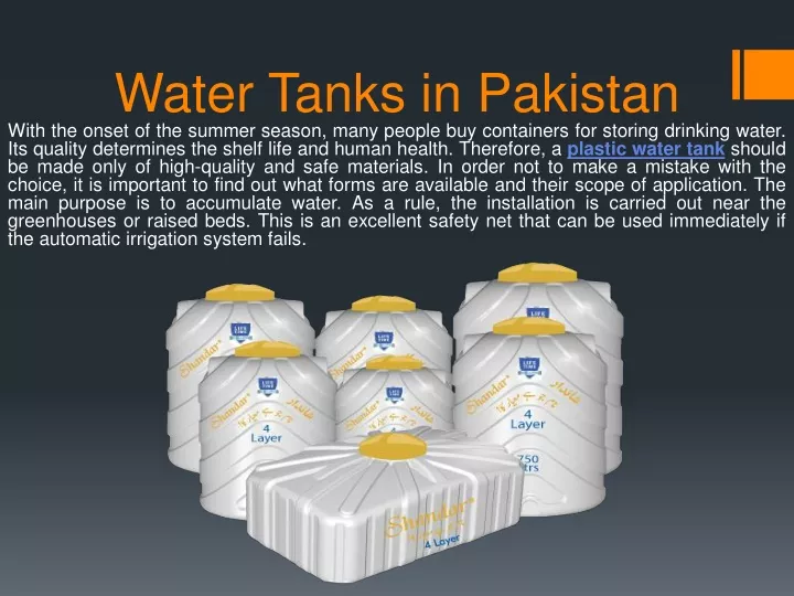 water tanks in pakistan with the onset