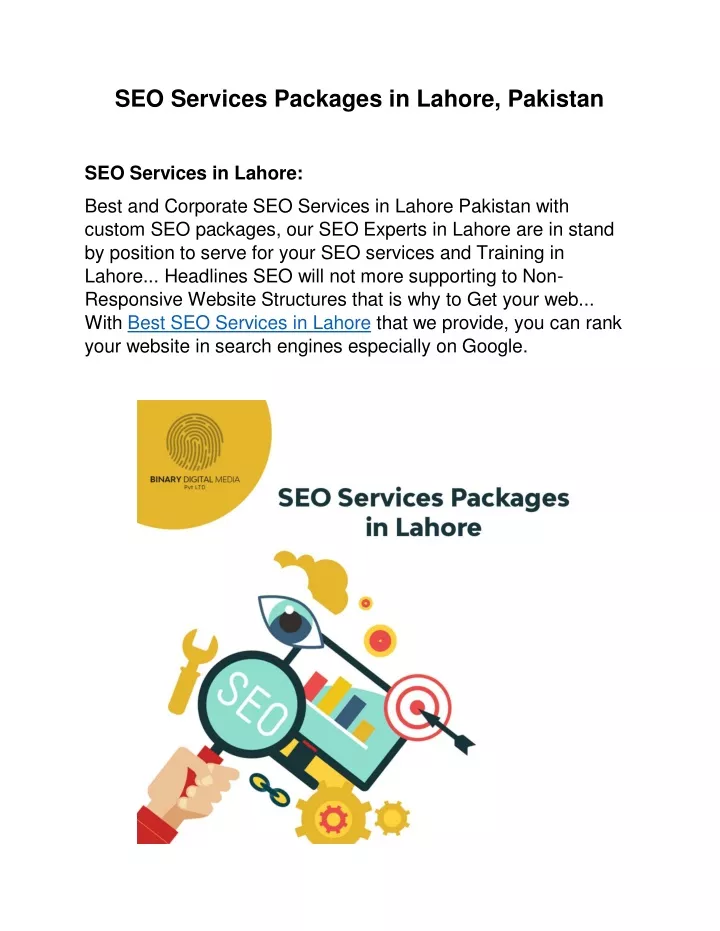seo services packages in lahore pakistan