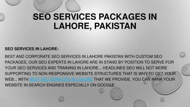 seo services packages in lahore pakistan