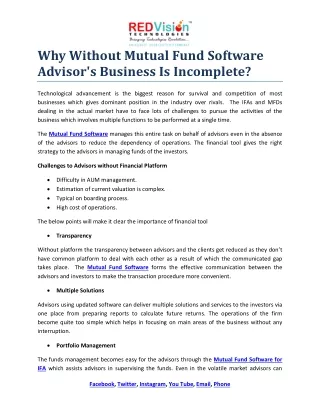 why without mutual fund software advisor