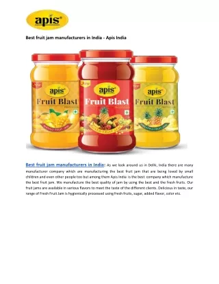 Best fruit jam manufacturers in India - Apis India