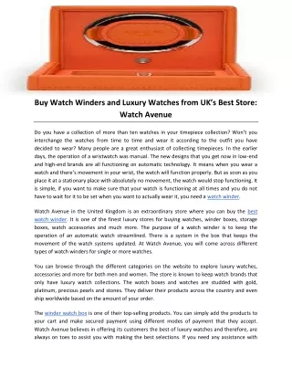 Buy Watch Winders and Luxury Watches from UK’s Best Store: Watch Avenue