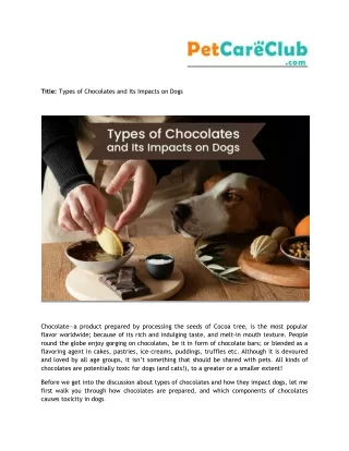 title types of chocolates and its impacts on dogs