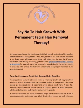 Say No To Hair Growth With Permanent Facial Hair Removal Therapy!
