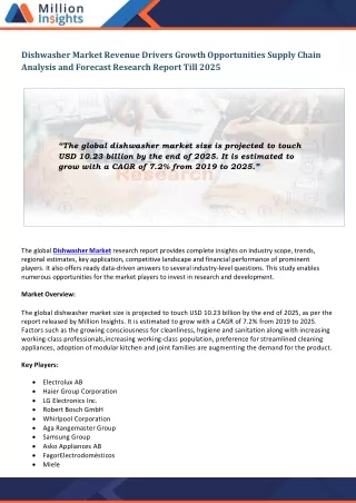 dishwasher market revenue drivers growth