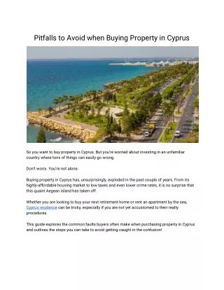 Pitfalls to Avoid when Buying Property in Cyprus
