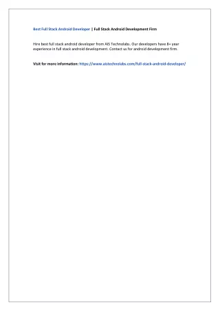 best full stack android developer full stack