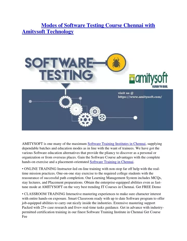 modes of software testing course chennai with