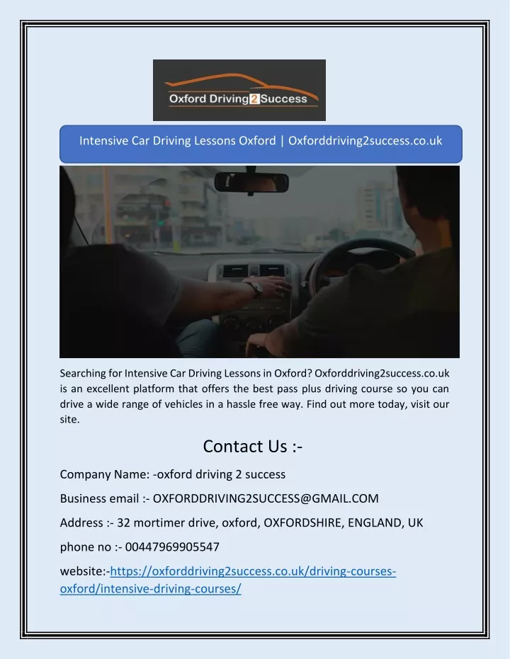 intensive car driving lessons oxford