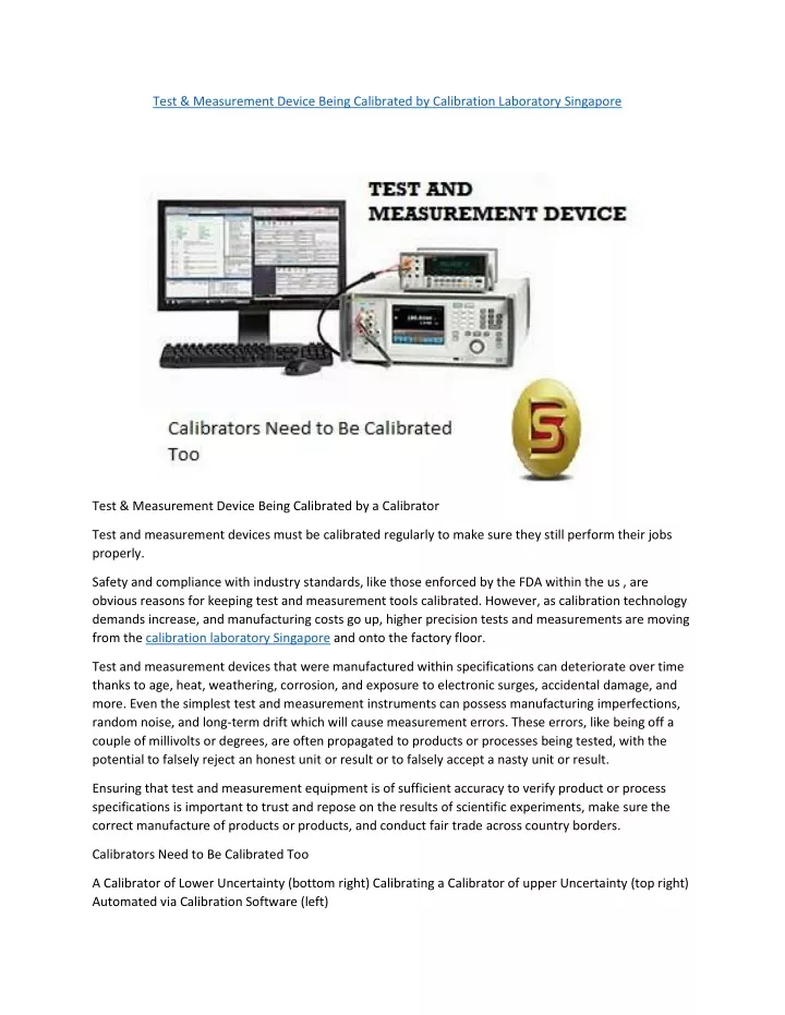 test measurement device being calibrated