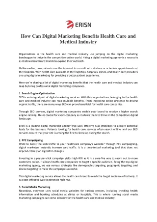 How Can Digital Marketing Benefits Health Care and Medical Industry