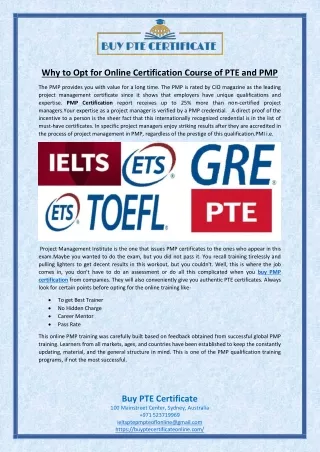 Why to Opt for Online Certification Course of PTE and PMP