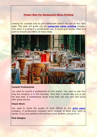 proper way for restaurant menu printing