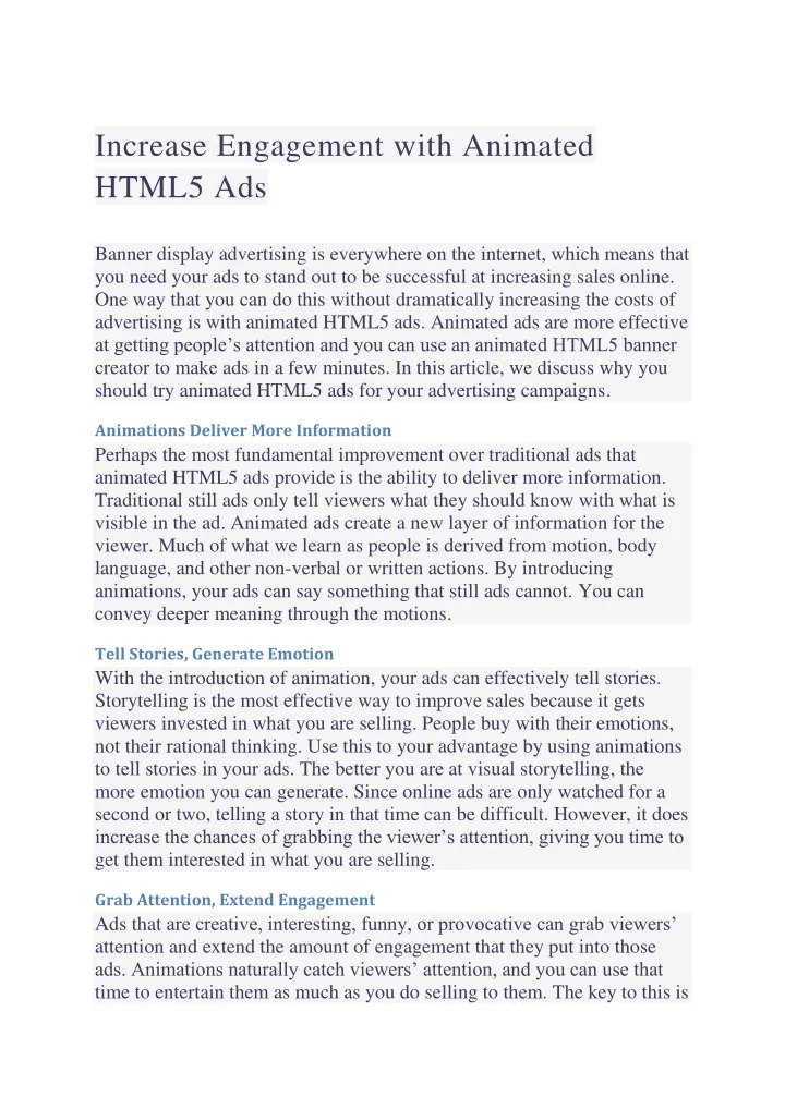 increase engagement with animated html5 ads
