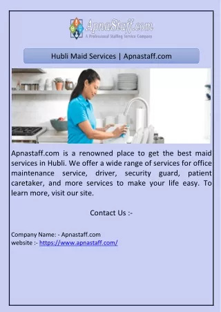 Hubli Maid Services | Apnastaff.com