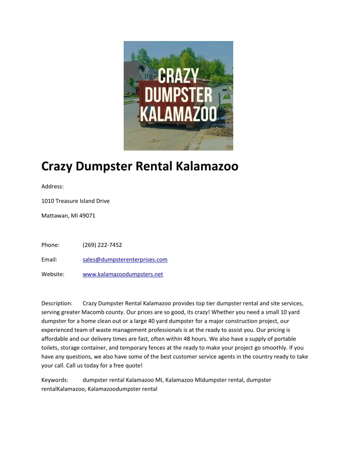 crazy dumpster rental kalamazoo