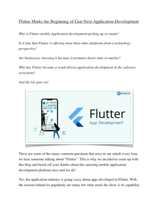 Flutter Marks the Beginning of Gen-Next Application Development