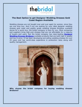 The Best Option to get Designer Wedding Dresses Gold Coast Region Available