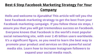 Best 6 Step Facebook Marketing Strategy For Your Company-Ajanabha