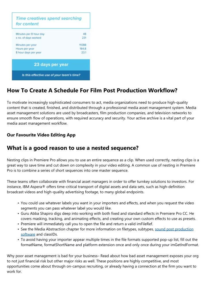 how to create a schedule for film post production